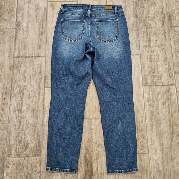 Judy Blue Jeans Womens Size 7 / 28 Thermal Patch Boyfriend Distressed Ankle Crop - Picture 8 of 11